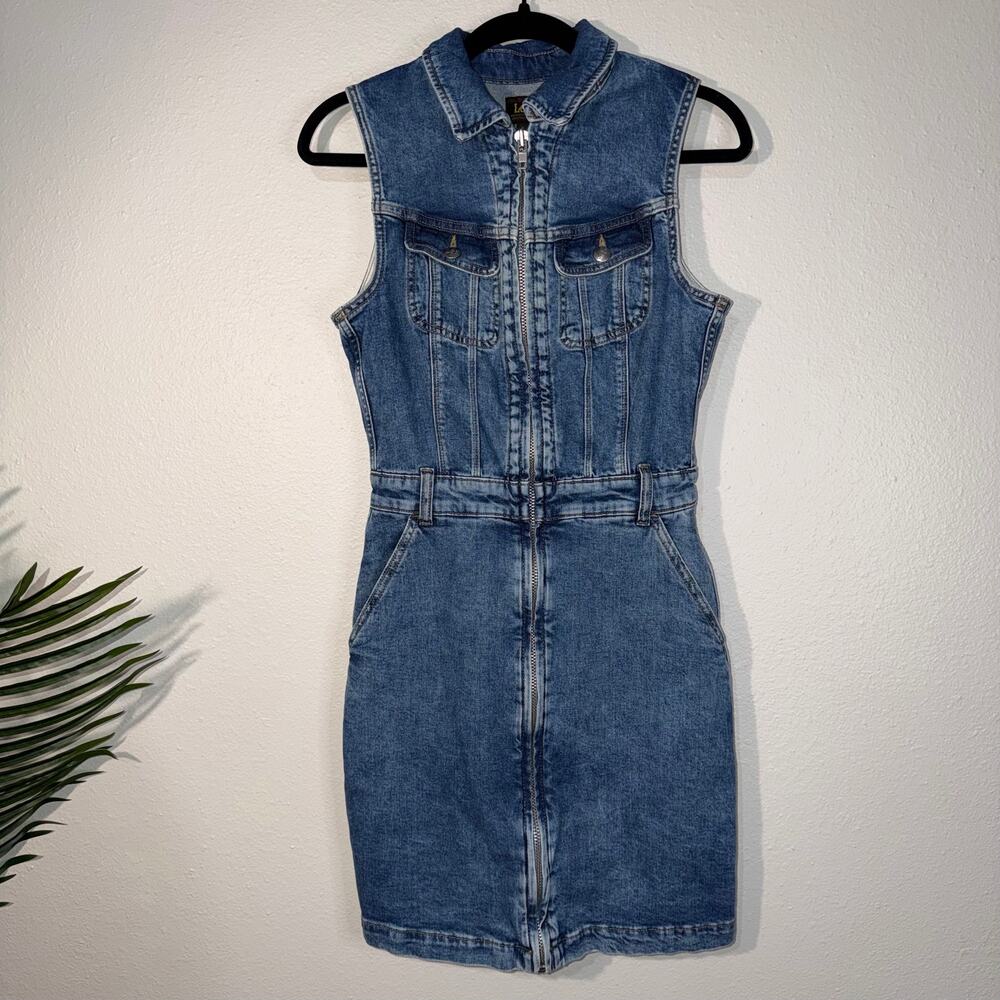 Lee Denim Sleeveless Zip-Front Mini Dress, Small